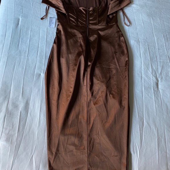 Brown Satin Corset Wrap Formal Dress - Picture 4 of 6